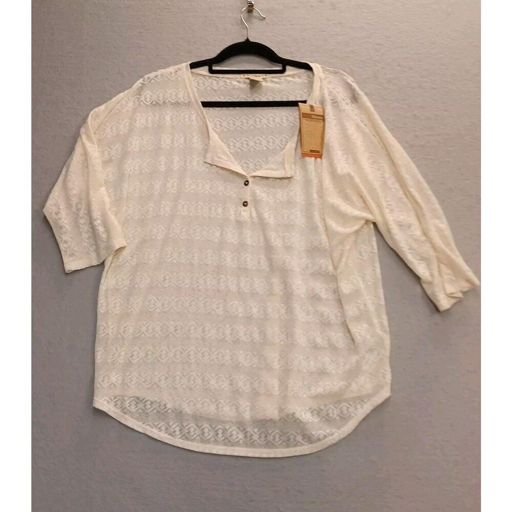 Ruff Hewn Womens XL Sheer Pullover Cream Ivory Blouse sheer